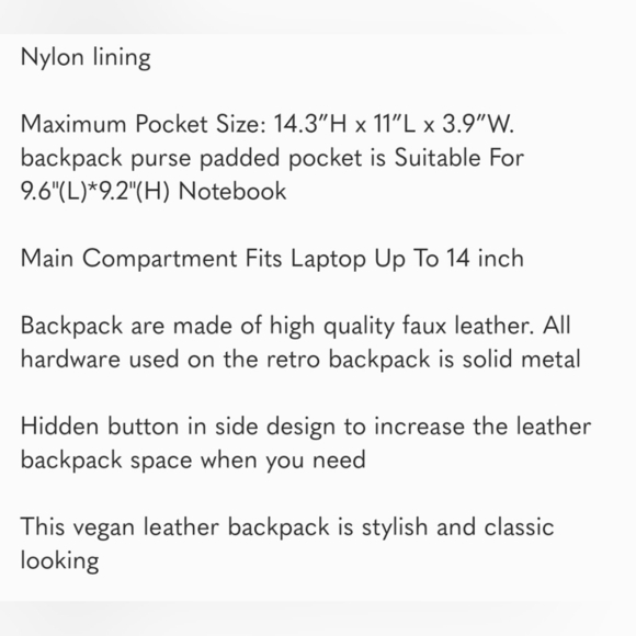 LXY Vegan Leather Backpack Vintage Black LAPTOP - Picture 8 of 16